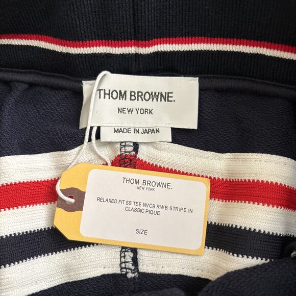 NWT Thom Browne Blue Stripe Logo Sweat Shorts Jogger Men's Sz 2 Made In Japan - Picture 3 of 11